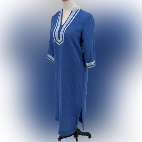 Richards Royal Blue Linen V-Neck Dress Size 36 = US Small - Picture 3 of 11